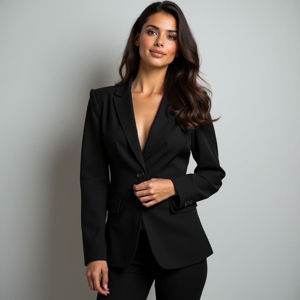 Blazer Noir Ajusté à Un Bouton