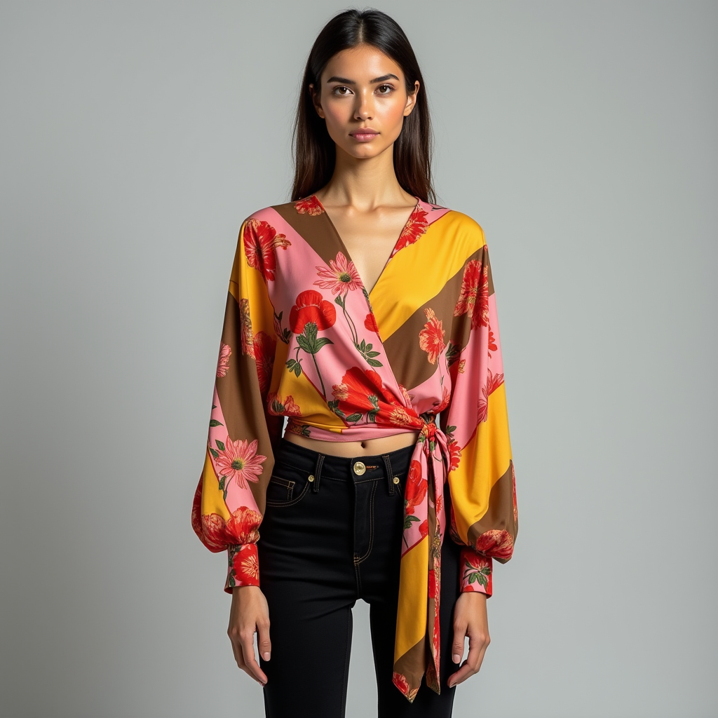 Blouse Portefeuille Fleurie à Nouer